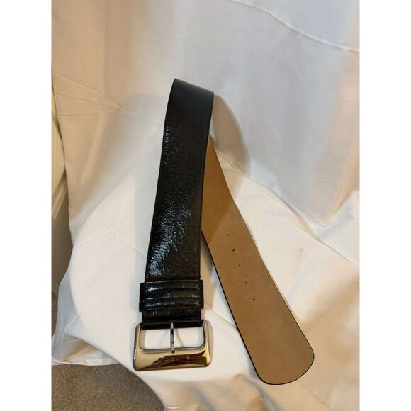 Vintage 90's Ann Taylor black patent leather wide belt w/silver-tone buckle sz S - Picture 4 of 6